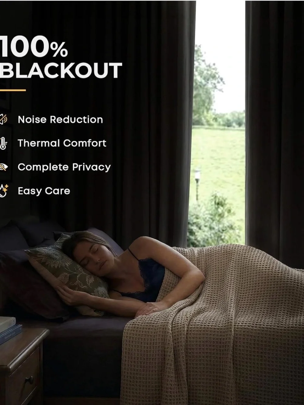 New INOVADAY 100% Blackout Curtains for Bedroom Black Out Curtains W50×L84